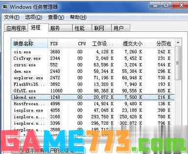 Win7系统任务管理器hkcmd.exe进程可以关闭吗