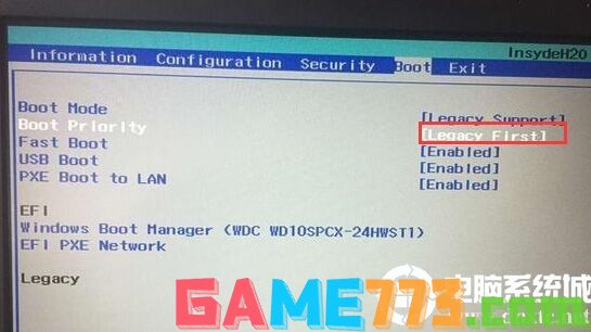 把Boot Priority设置成Legacy First