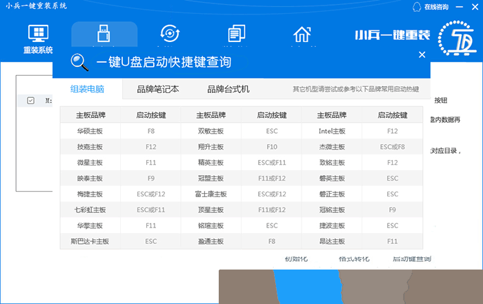 一键U盘启动快捷键查询