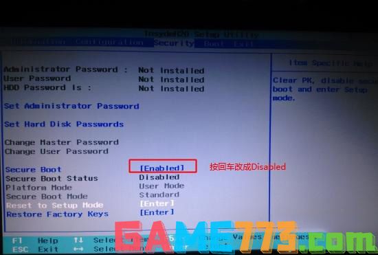 Secure Boot回车设置成Disabled