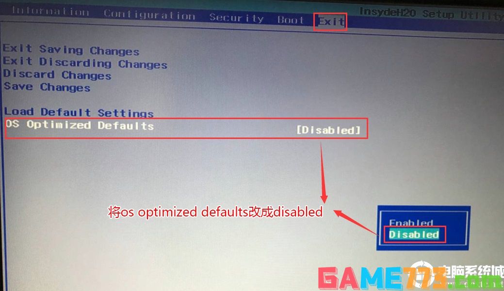 把OS Optimized Defaults设置为Disabled