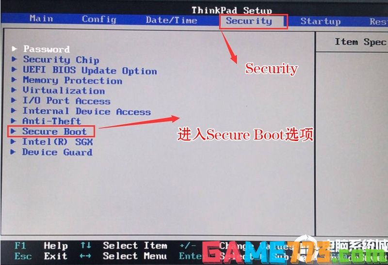 进入Secure Boot选项关闭安全启动