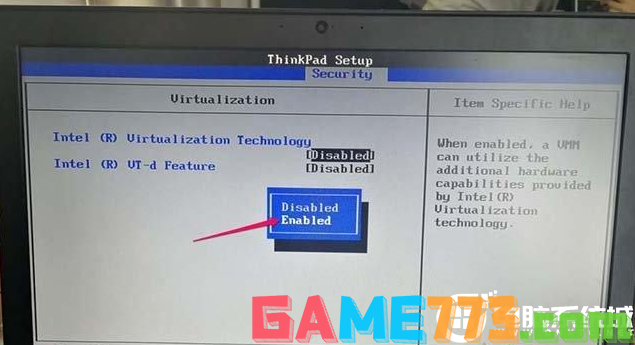 将“Intel (R) Virtualization Technology”的选项将Disabled改为Enabled