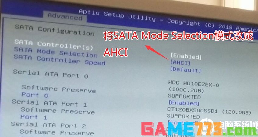 将SATA Mode Selection硬盘模式改成AHCI