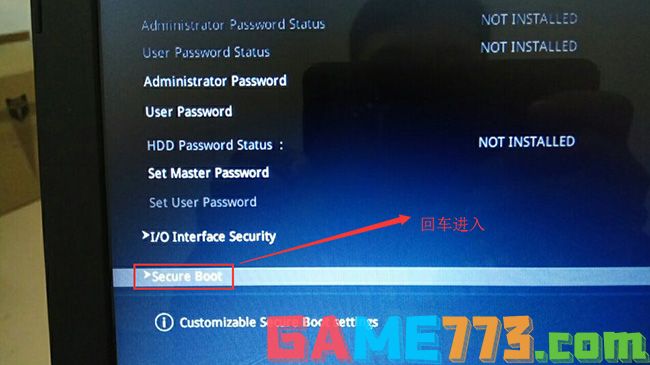 在Security选项下选择Secure Boot回车