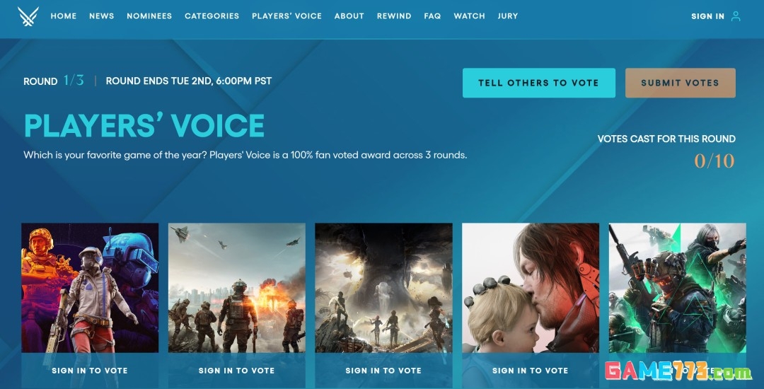 2025年TGA“玩家之声”第一轮投票现已开启