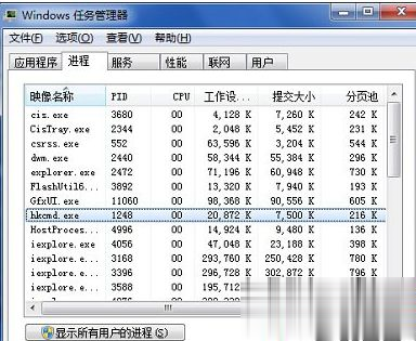 Win7系统任务管理器hkcmd.exe进程可以关闭吗?-hkcmd.exe出错的解决办法